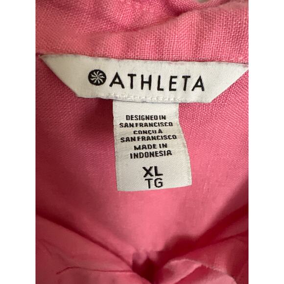 Athleta Pink Retreat 100% Linen Button Down Shirt Top XL - Picture 3 of 6
